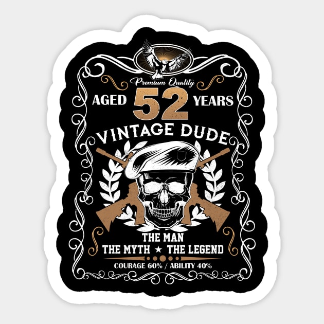 Skull Aged 52 Years Vintage 52 Dude Sticker by Hsieh Claretta Art